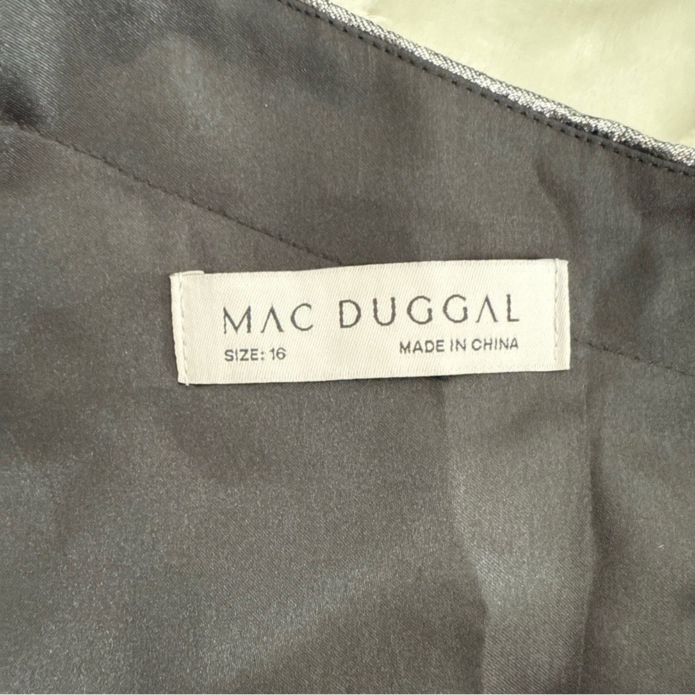 Mac Duggal Dress Silver 1 Shoulder Bow Midi Gown Ruffle Size 16 Party Prom NYE - Picture 6 of 10